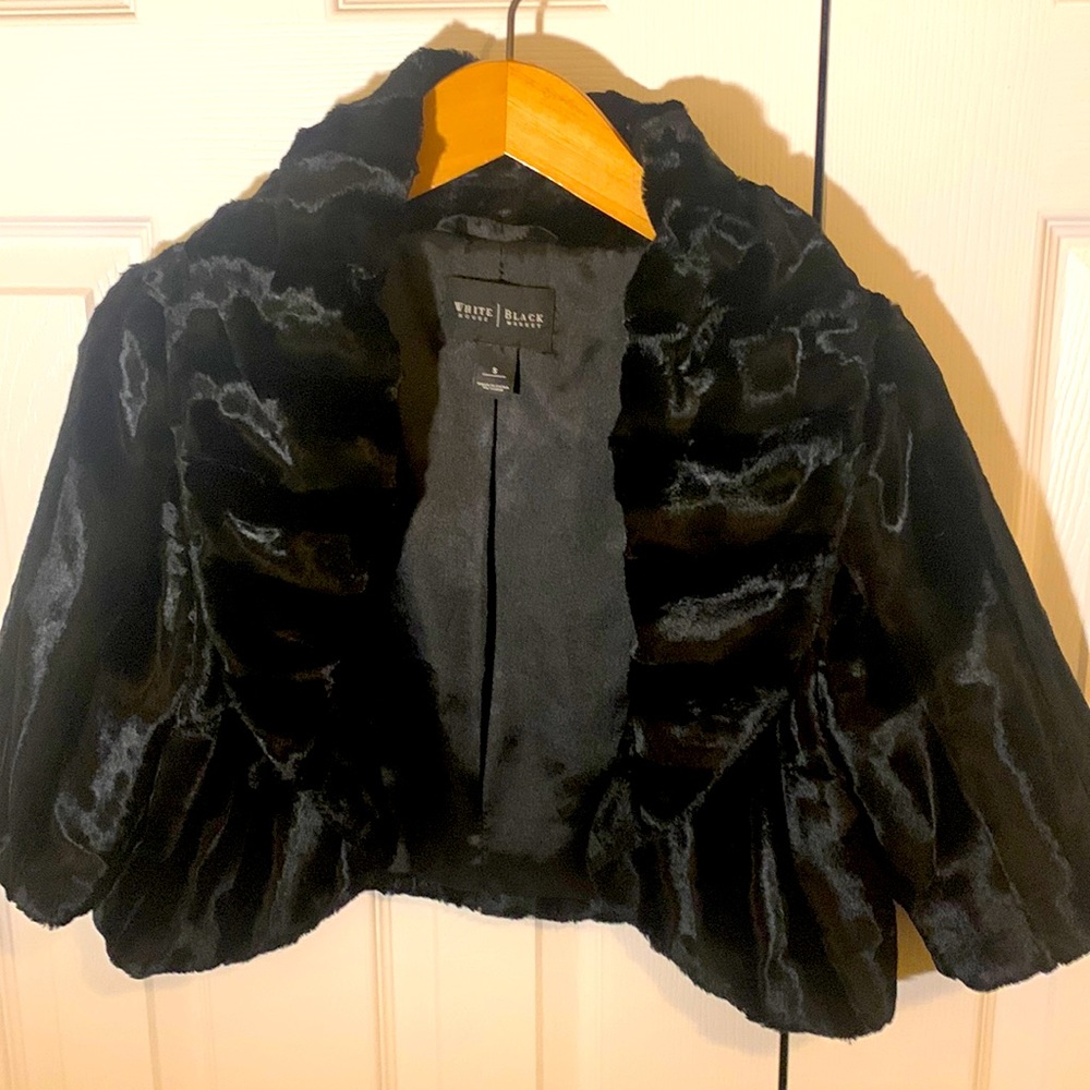White House Black Market bolero black faux fur shrug size small